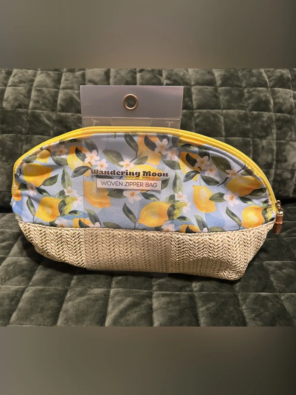 Wandering Moon Yellow Lemon Print Woven Zipper Pouch